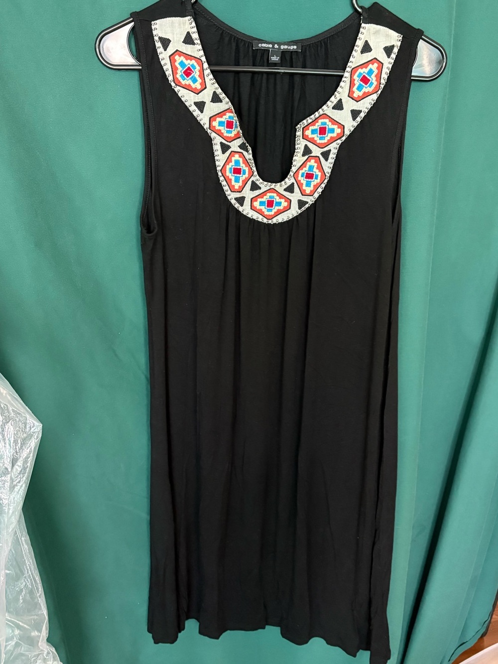 Cable & Gauge Black dress with Colorful Embroidered and beaded Trim